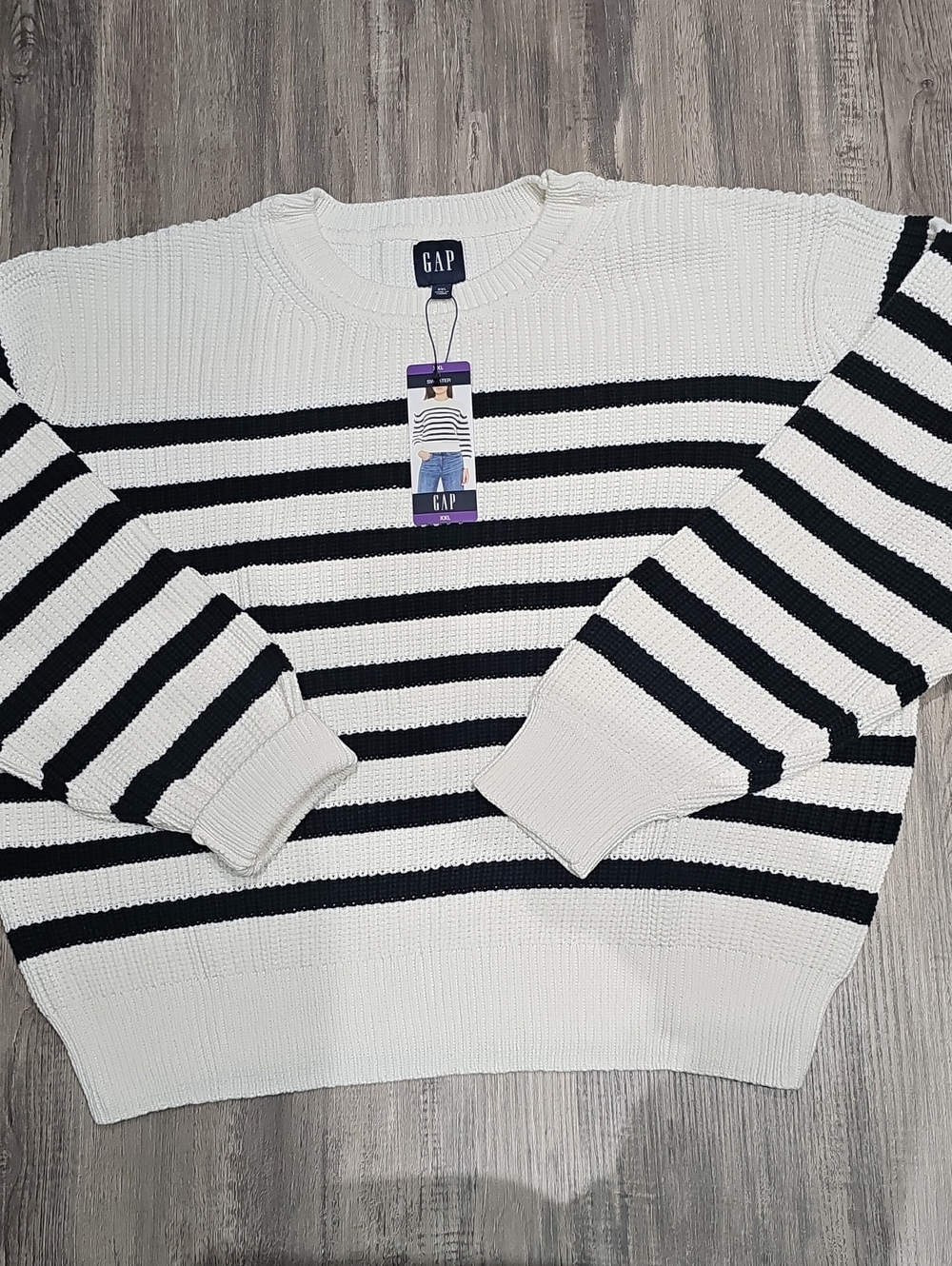 GAP White and Black Striped Knit Sweater